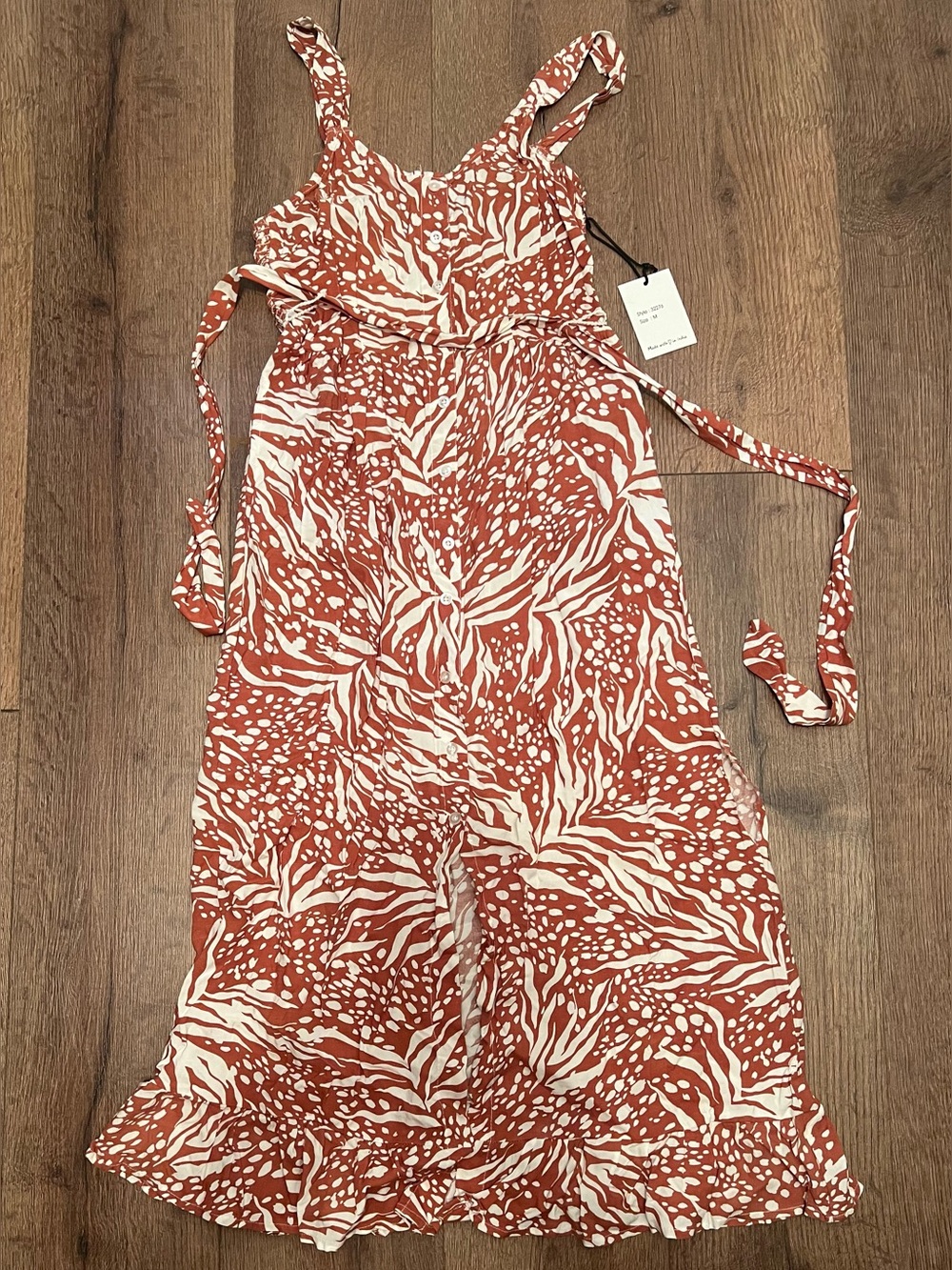 Rust Floral Print Maxi Dress with Ruffle Hem